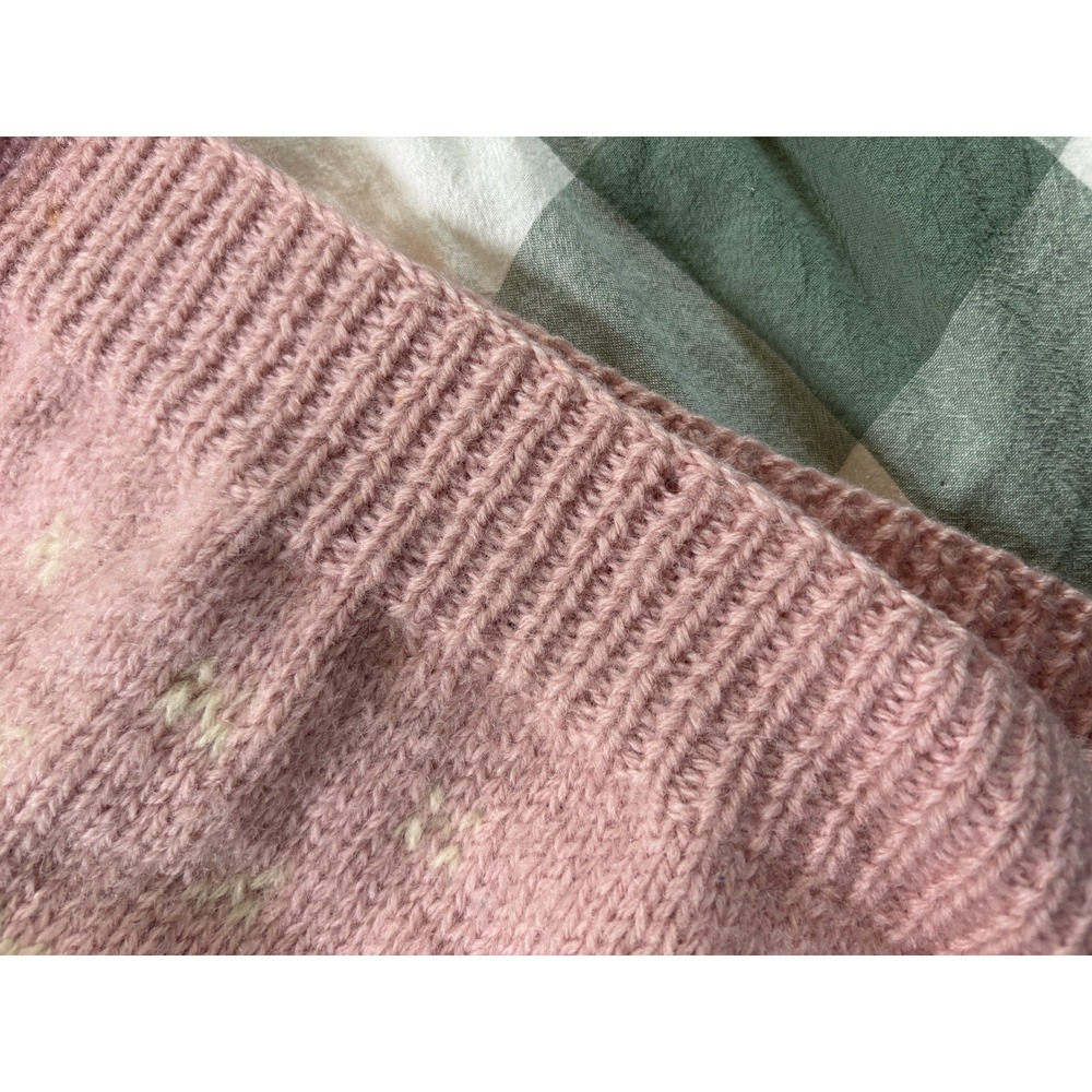 Vintage 1990 Eddie Bauer Wool Wolf Sweater Pink Cream Fair Isle Knit Large - Picture 8 of 9